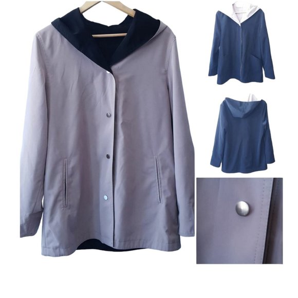 Hooded Reversible Jacket Black and Khaki - Picture 1 of 8